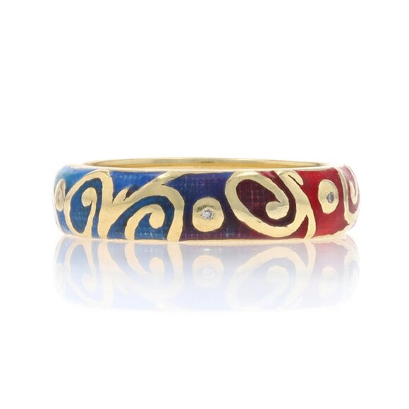 Hidalgo Enamel & Diamond Band Yellow Gold 18k Eternity Swirl Ring Sz 6 3/4 - Picture 3 of 7